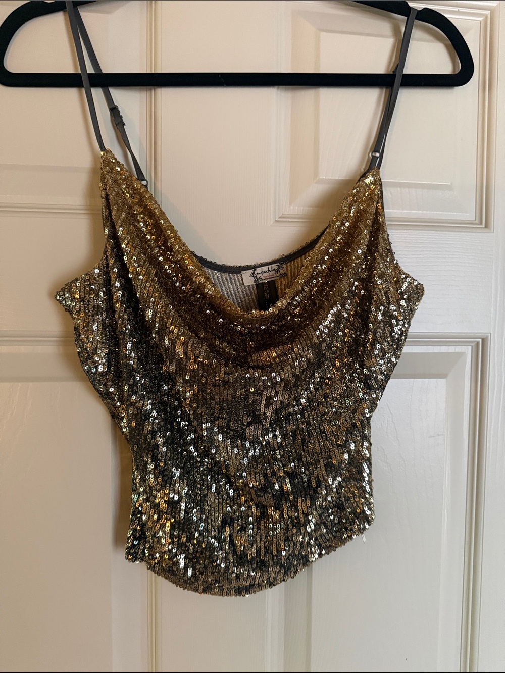 Gold Sequin Cowl Neck Spaghetti Strap Camisole - Women